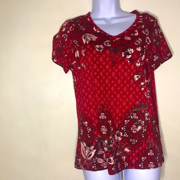 Christopher&banks red floral short sleeve top - Picture 3 of 16